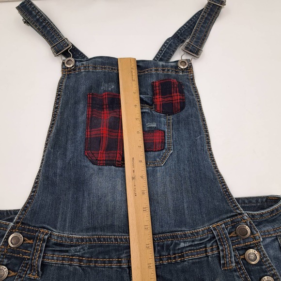 Rue 21 Front Overall Jeans Plaid Low back waist 13/14 - Picture 11 of 11